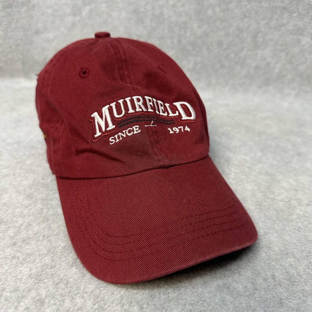 Muirfield Hat Cap Strap Back Maroon Embroidered Golf Bear Patch Mens Classic